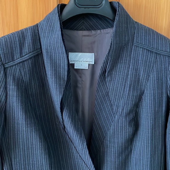 Stunning pinstripe tailored suit long blazer Christian Chenail for Muse - Picture 7 of 12